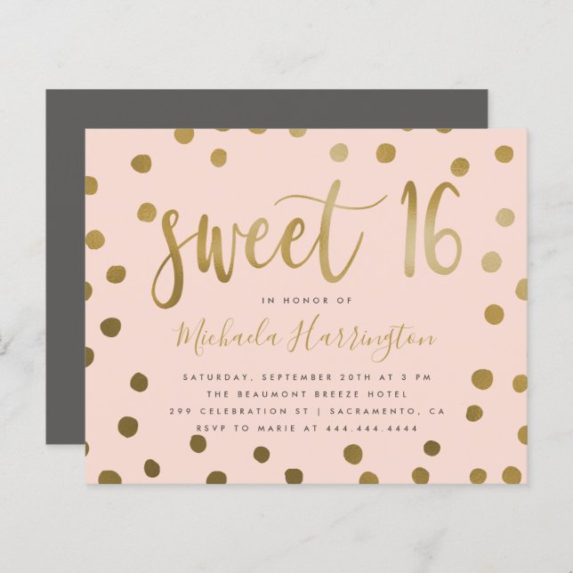 Budget Pink and Gold Confetti Sweet 16 Birthday (Front/Back)
