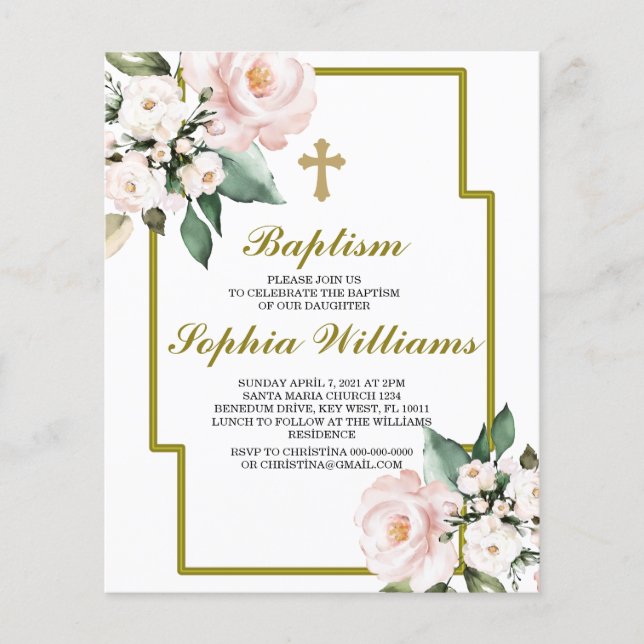 Budget Pink and White Baptism İnvitation (Front)