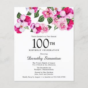 Budget Pink and White Floral 100th Birthday Party