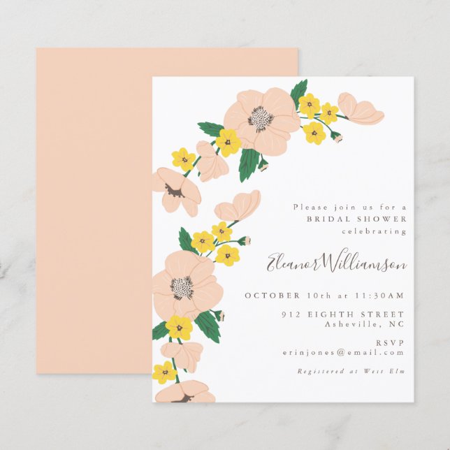 Budget Pink and Yellow Floral Bridal Shower Invite (Front/Back)