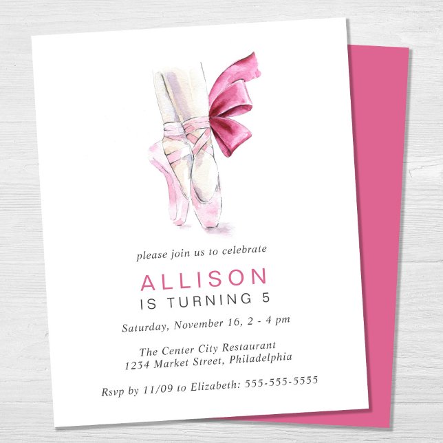 Budget Pink Ballet Shoes Birthday Party Invitation (Creator Uploaded)