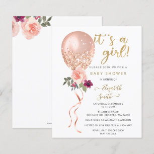 Budget Pink Balloon Girl Baby Shower Invitation