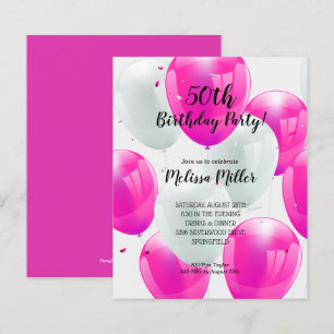 Budget Pink Balloons Birthday Party Invitations