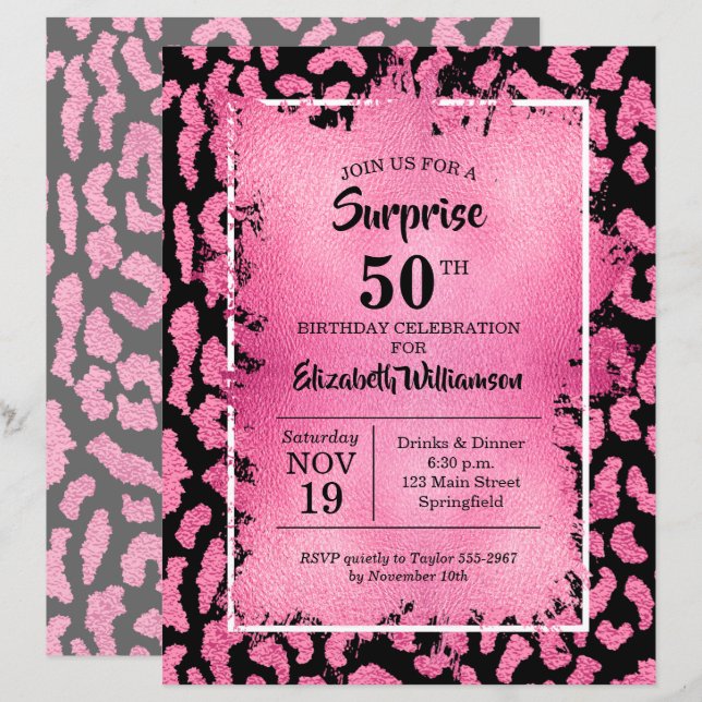 Budget Pink Black Leopard Birthday Invitations (Front/Back)