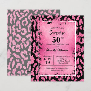 Budget Pink Black Leopard Birthday Invitations