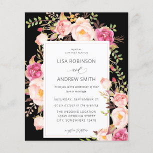 Budget Pink Blooming Blush Floral Wedding V3 Black Flyer