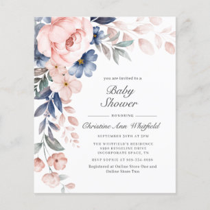 Budget Pink Blue Floral Baby Shower Invitation