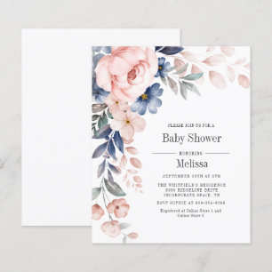 Budget Pink Blue Floral Baby Shower Invitation