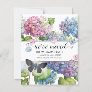 Budget Pink Blue Hydrangea Floral Moving Card