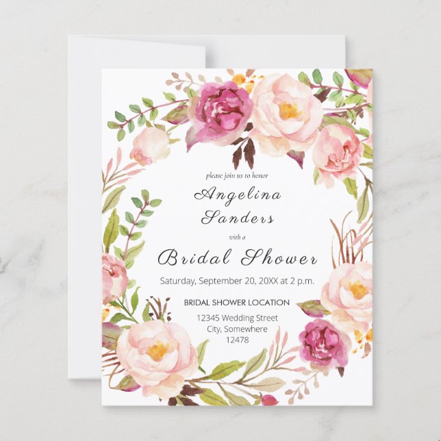 Budget Pink Blush Blooming Floral Bridal Shower (Front)