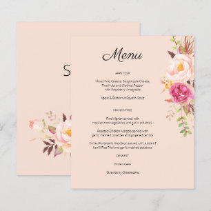 Budget Pink Blush Blooming Floral Menu- Pink