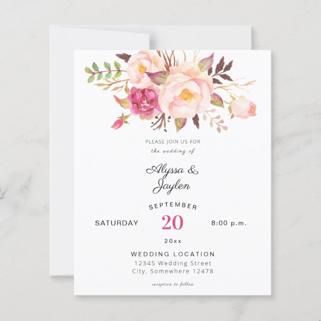 Budget Pink Blush Blooming Floral Wedding (Front)