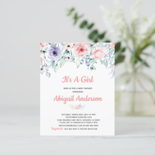 Budget Pink Blush Floral Baby Shower Invitation