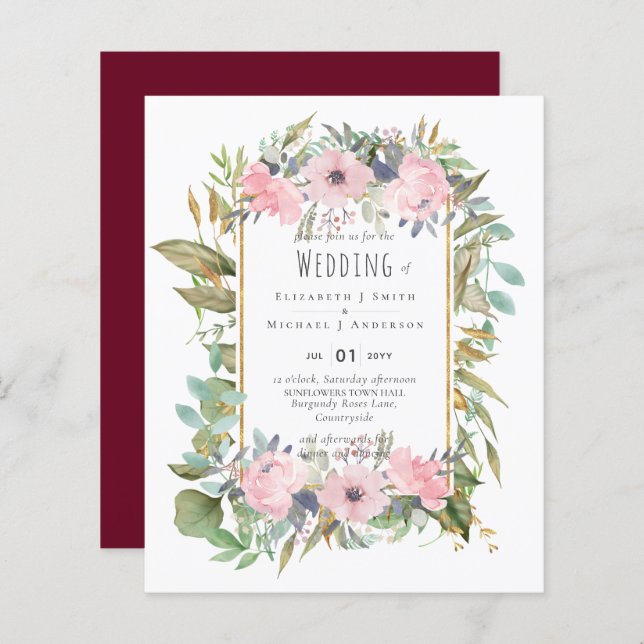 BUDGET  Pink Blush Floral Sage Greenery Wedding (Front/Back)
