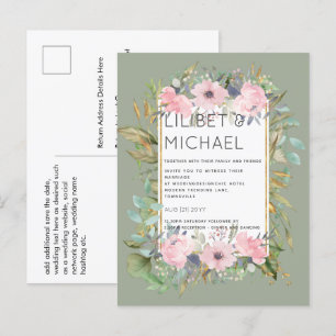 BUDGET Pink Blush Floral Sage Greenery Wedding Postcard