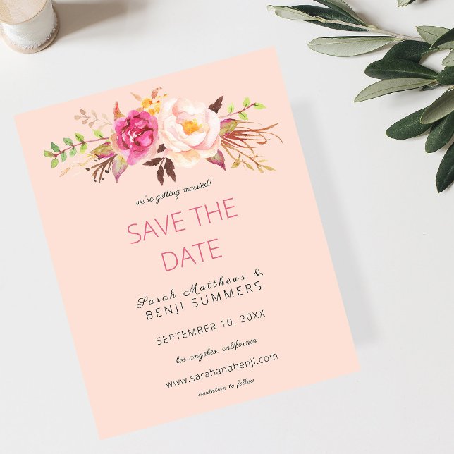 Budget Pink Blush Floral Save the Date - Pink Flyer (Creator Uploaded)