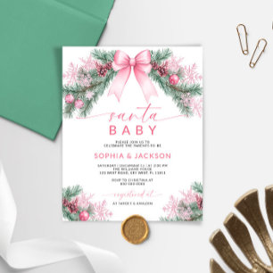 Budget Pink Bow Christmas Santa Baby Shower Invite