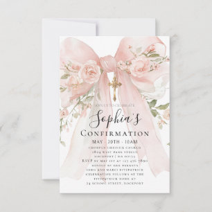 BUDGET Pink Bow Rose Floral Girl Confirmation Invitation