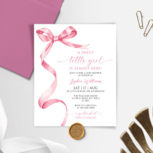 Budget Pink Bow Sweet Girl Baby Shower Invitation