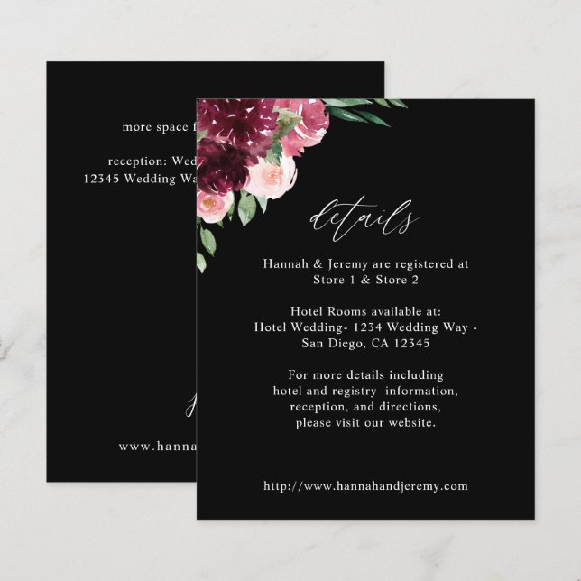 Budget Pink & Burgundy Floral 7 Details - Black (Front/Back)