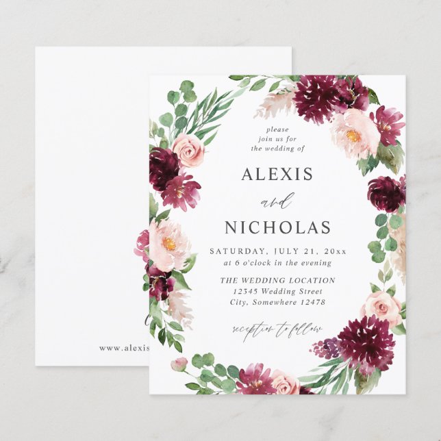 Budget Pink & Burgundy Floral 7 Wedding (Front/Back)