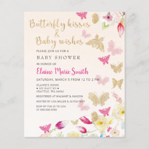 Budget Pink Butterflies Baby Shower Invitation