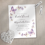 Budget Pink Butterfly Bridal Brunch Invitation<br><div class="desc">Invite friends and family to honour the bride-to-be with this affordable Bridal Brunch invitation featuring watercolor butterflies. **PLEASE READ BEFORE PURCHASING** 1. Budget stationery measures 4.5" x 5.6" and fits inside an A6 envelope. You can add white envelopes to your order. 2. Each sheet is one item - no cutting...</div>