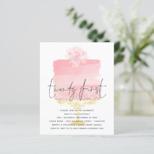 Budget Pink Cake Script 21st Birthday Invitation 