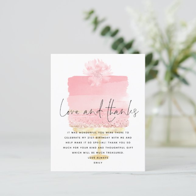 Budget Pink Cake Script 21st Birthday Thank You (Standing Front)