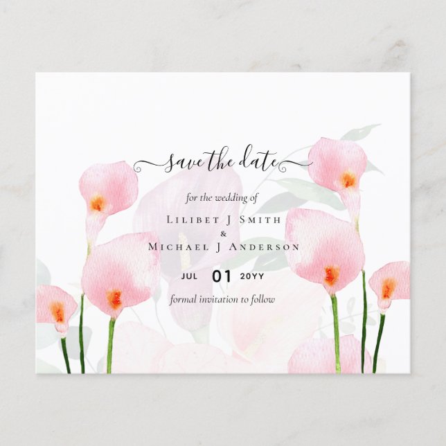 BUDGET Pink Calla Lily Wedding Save Date QR Code Flyer (Front)