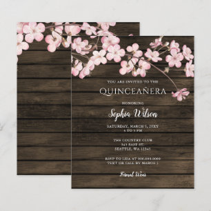 Budget Pink Cherry Blossoms Quinceañera Invitation