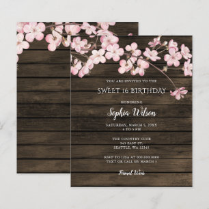 Budget Pink Cherry Blossoms sweet 16 Invitation