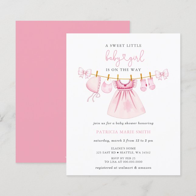Budget Pink Clothesline Bow Girl Baby Shower (Front/Back)