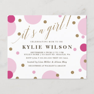 Budget Pink Confetti Girl Baby Shower Invitation