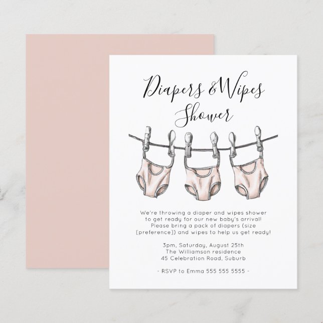 Budget Pink Diapers & Wipes Baby Shower Invite (Front/Back)