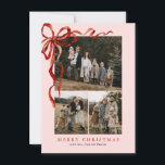 Budget Pink Elegant Red Bow Christmas Four Photo Holiday Card<br><div class="desc">Budget Pink Elegant Red Bow Christmas Four Photo Holiday Card features a beautiful watercolor red bow around your two photos.</div>