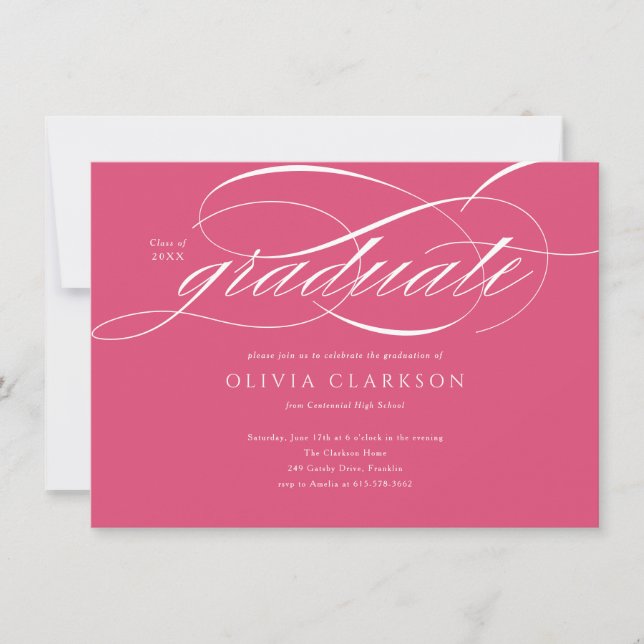 Budget Pink Elegant Script Photo Graduation Party Invitation (Front)