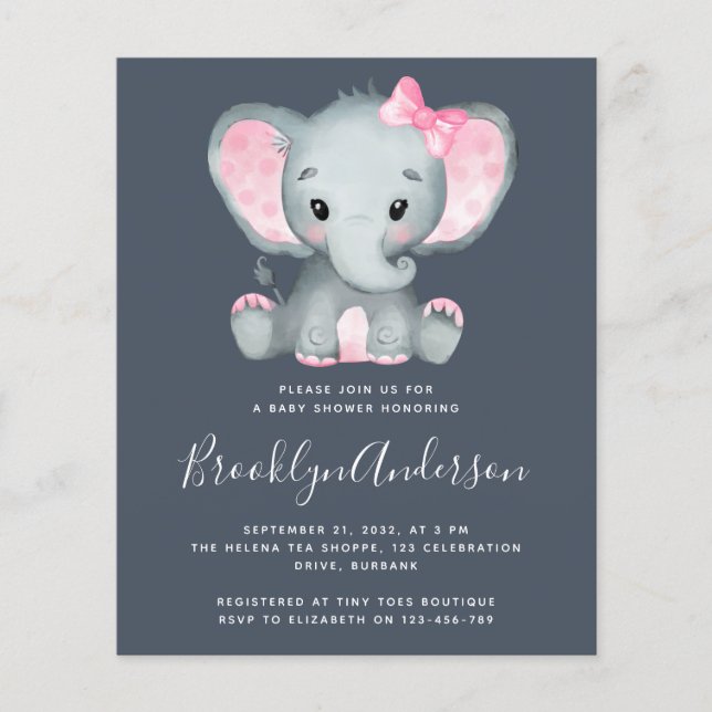 BUDGET Pink Elephant Baby Shower Invitation (Front)