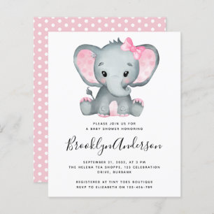 BUDGET Pink Elephant Baby Shower Invitation