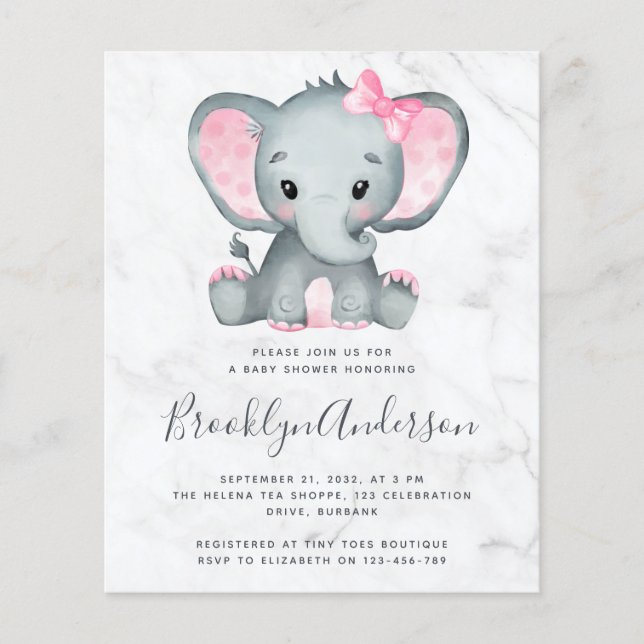 BUDGET Pink Elephant Baby Shower Invitation (Front)