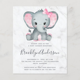 BUDGET Pink Elephant Baby Shower Invitation