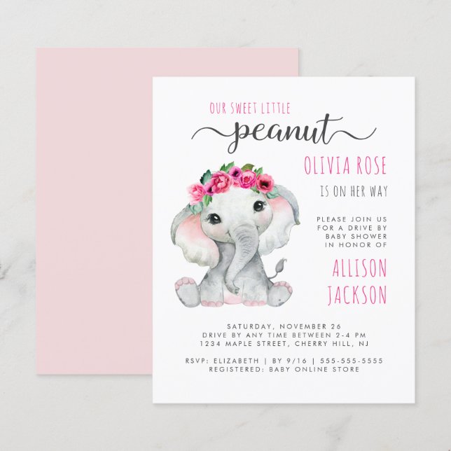 Budget Pink Elephant Girl Drive By Baby Shower (Front/Back)