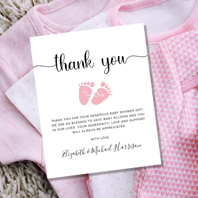 Budget Pink Feet Baby Girl Shower Thank You Card (Creator Uploaded)