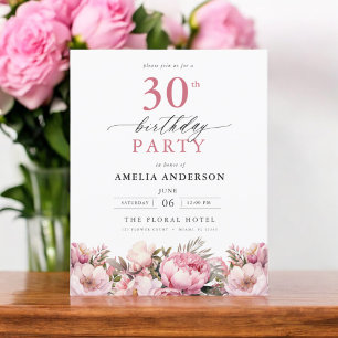 Budget Pink Floral 30th Birthday Invitation Flyer