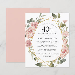 Budget Pink Floral 40th Birthday Invitation