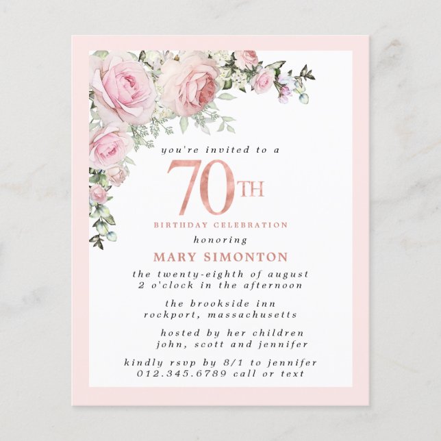 Budget Pink Floral 70th Birthday (Front)