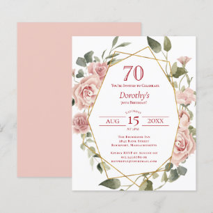 Budget Pink Floral 70th Birthday Invitation