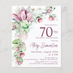 Budget Pink Floral 70th Birthday Invitation