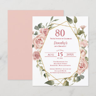 Budget Pink Floral 80th Birthday Invitation