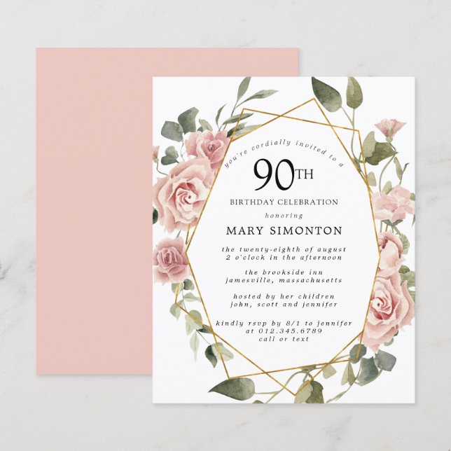 Budget Pink Floral 90th Birthday (Front/Back)